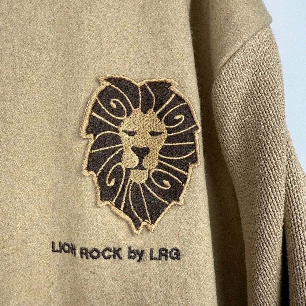 LRG Lion Rock Full Zip Sweater Mens 4XL Tan Brown Wool Blend Streetwear Jacket‎